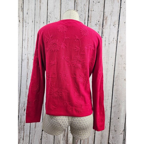 CARLISLE L Silk Wool Embroidered Red Long Slv Lightweight Sweater Pullover EUC - Picture 4 of 8